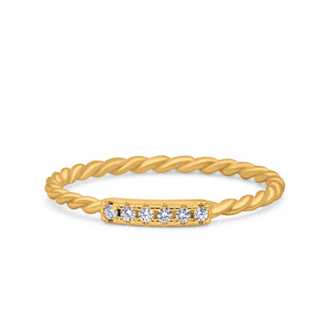 Half Eternity Ring Wedding Engagement Rope Band Round Yellow Tone, Simulated CZ 925 Sterling Silver (2mm)